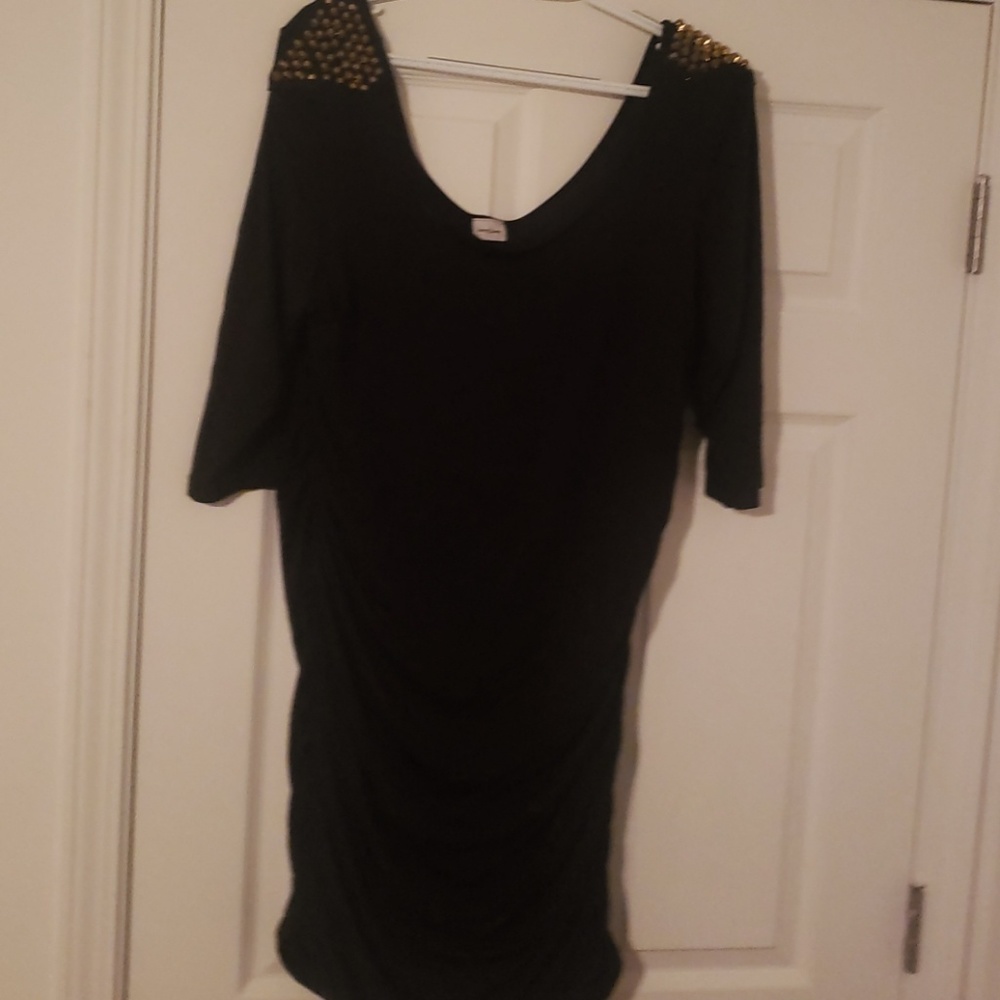 Black dress with gold accented shoulders